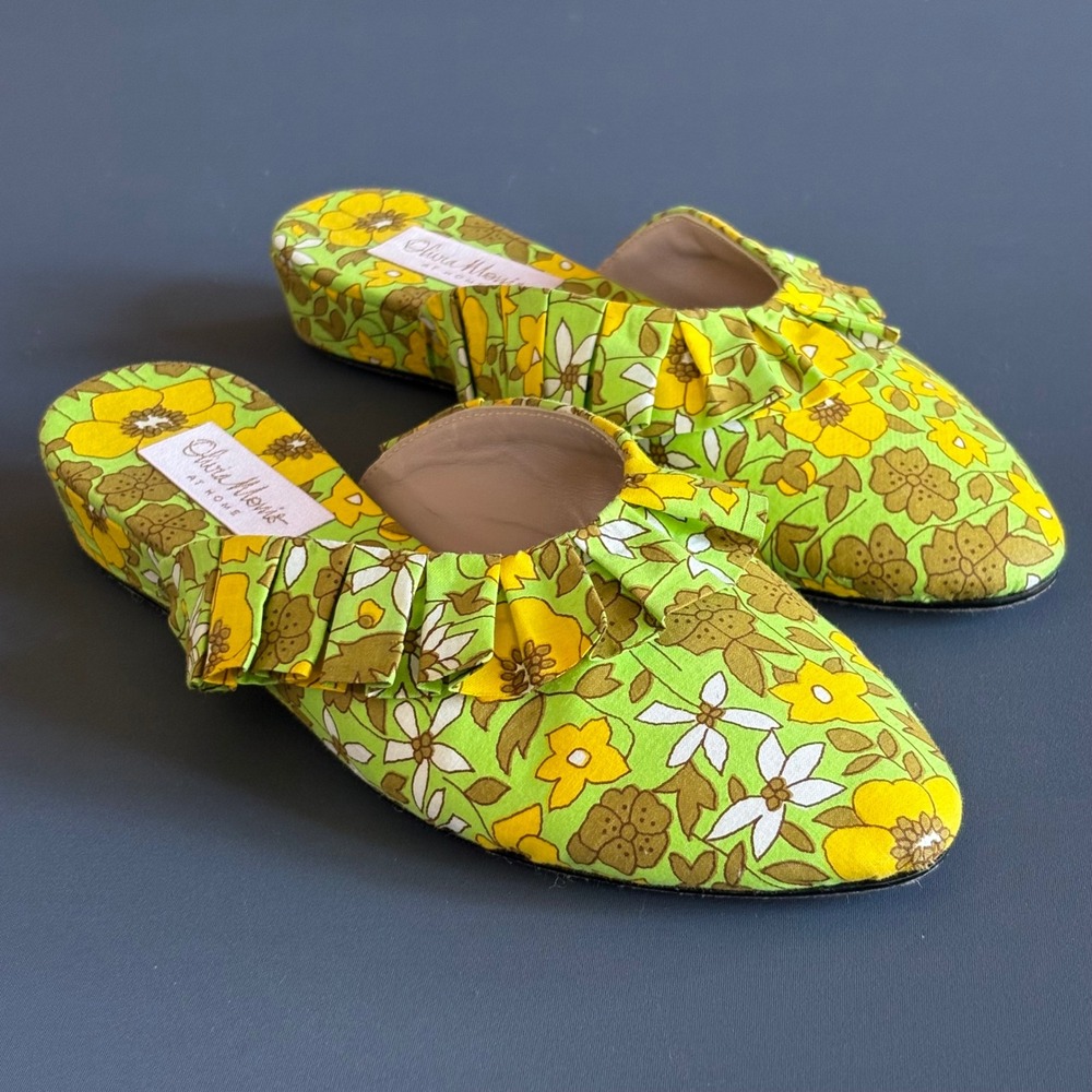 New - Olivia Morris At Home Blossom Frill Slippers | Sz US 9 | Floral 1960s